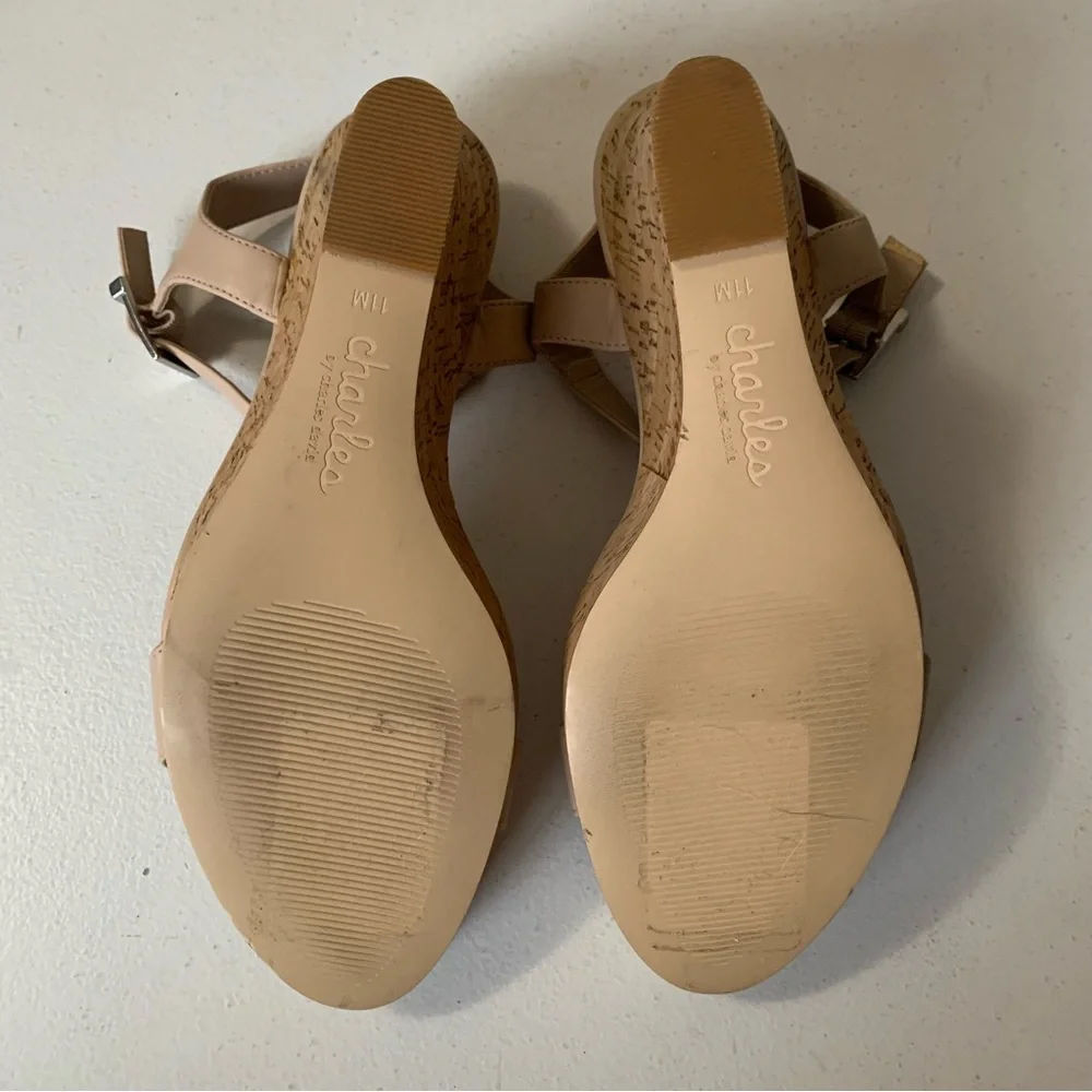 Charles by Charles David Beige Lindy Cork Wedge Platform Sandals Size 11